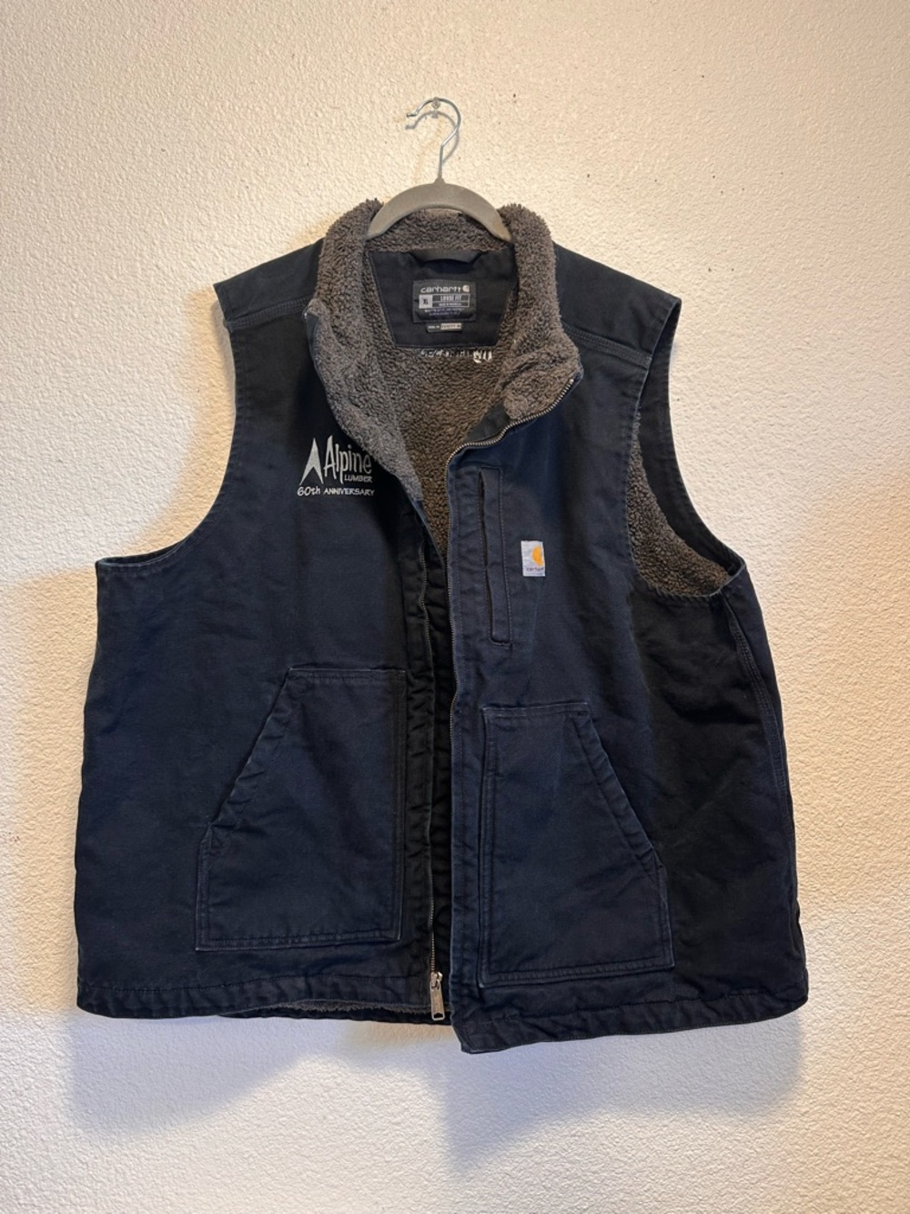 Carhartt Brown Sherpa-Lined Work Vest Collar Interior